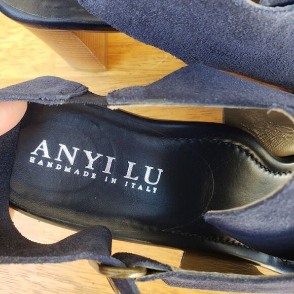 5/$100 SALE - Anyi Lu Blue Suede Athena Wood Heel Dress Sandal - Picture 8 of 9
